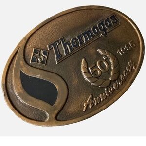 Thermogas Brass Belt Buckle 50th Anniversary 1985 Iowa Premium Specialty Co.